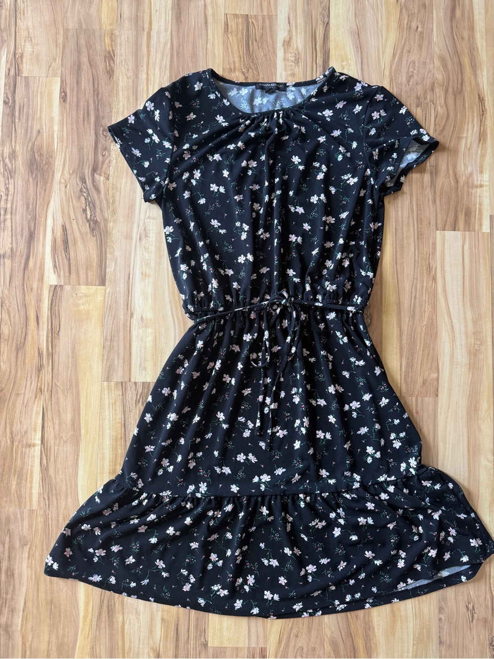 Banana Republic Factory Black Floral Drawstring Dress